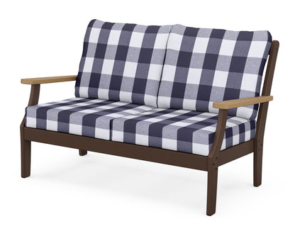 POLYWOOD® Braxton Deep Seating Loveseat in Mahogany / Natural / Buffalo Plaid Navy