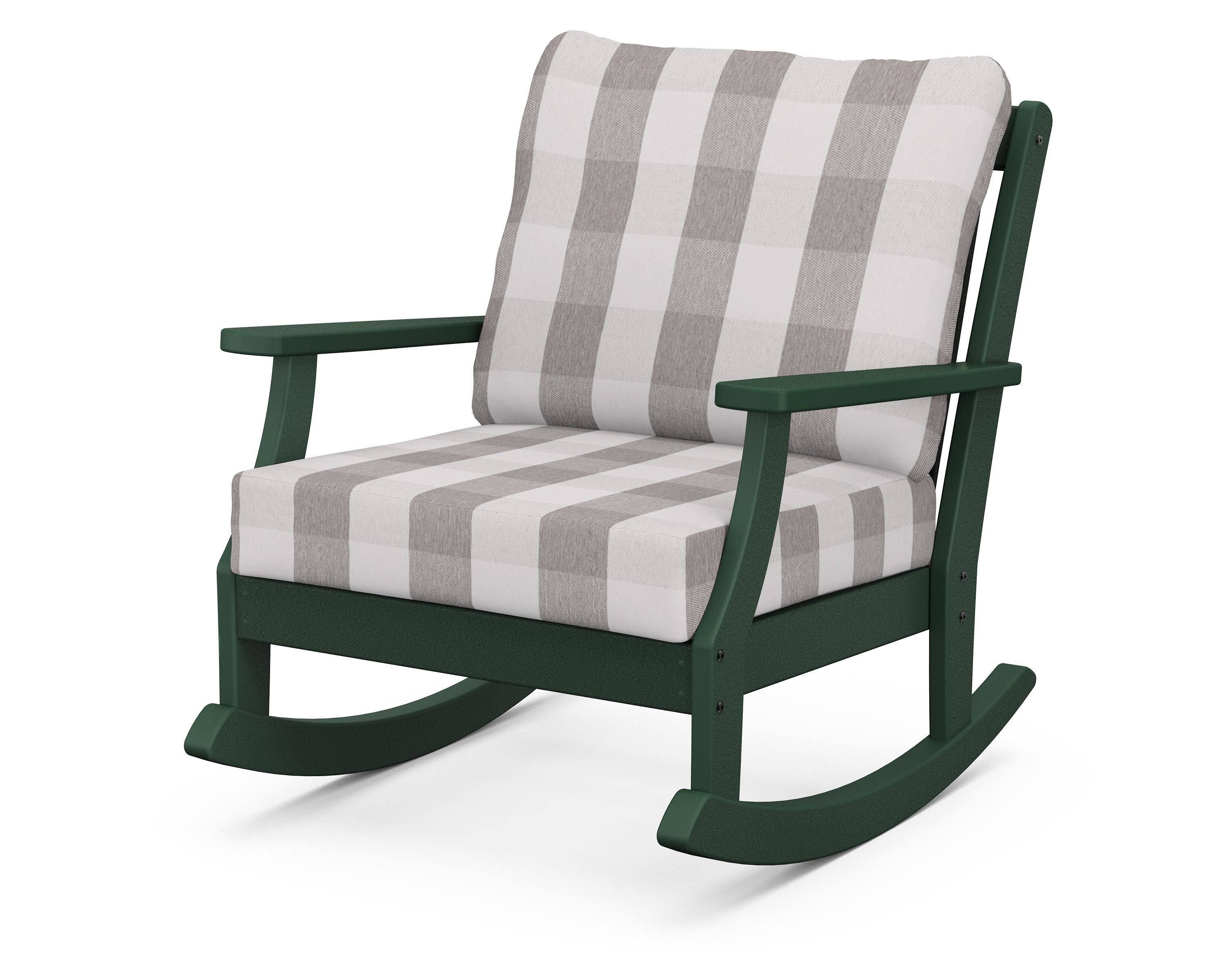 POLYWOOD® Braxton Deep Seating Rocking Chair in Green / Buffalo Plaid Grey Mist