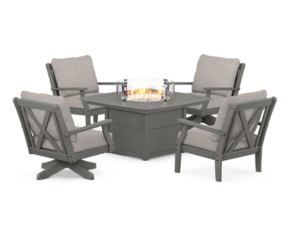 POLYWOOD® Braxton 5-Piece Deep Seating Set with Fire Table in Slate Grey / Weathered Tweed