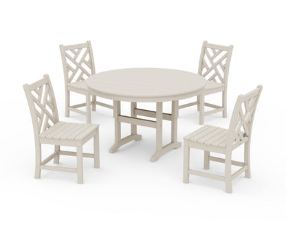 POLYWOOD® Chippendale 5-Piece Round Farmhouse Side Chair Dining Set in Sand