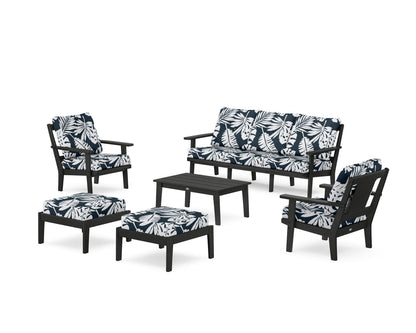 POLYWOOD® Prairie 6-Piece Lounge Sofa Set in Black / Leaf Marine Indigo