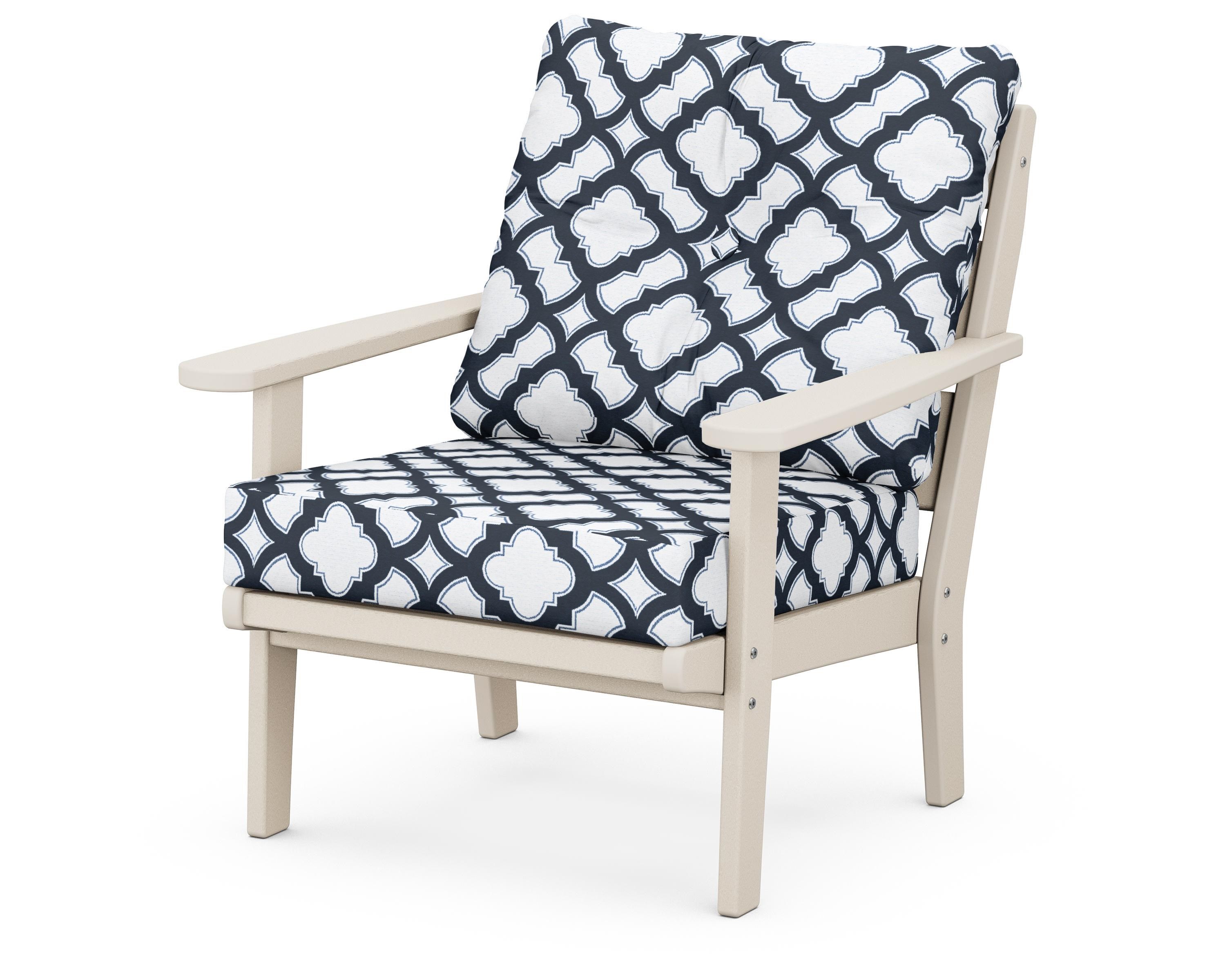 POLYWOOD® Lakeside Deep Seating Chair in Sand / Trellis Marine Indigo