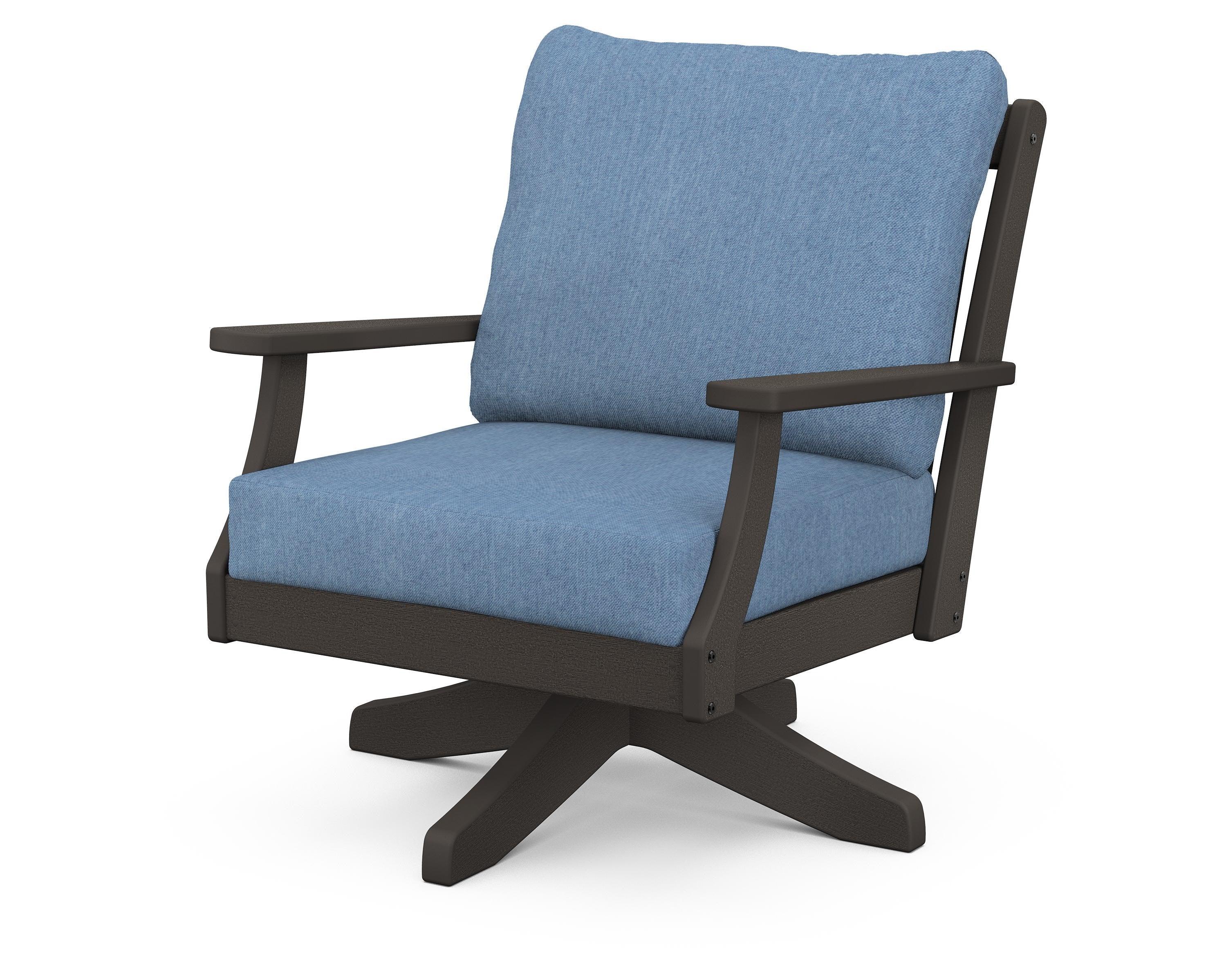 POLYWOOD® Braxton Deep Seating Swivel Chair in Vintage Coffee / Sky Blue