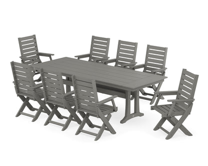 POLYWOOD® Captain 9-Piece Farmhouse Dining Set with Trestle Legs in Slate Grey