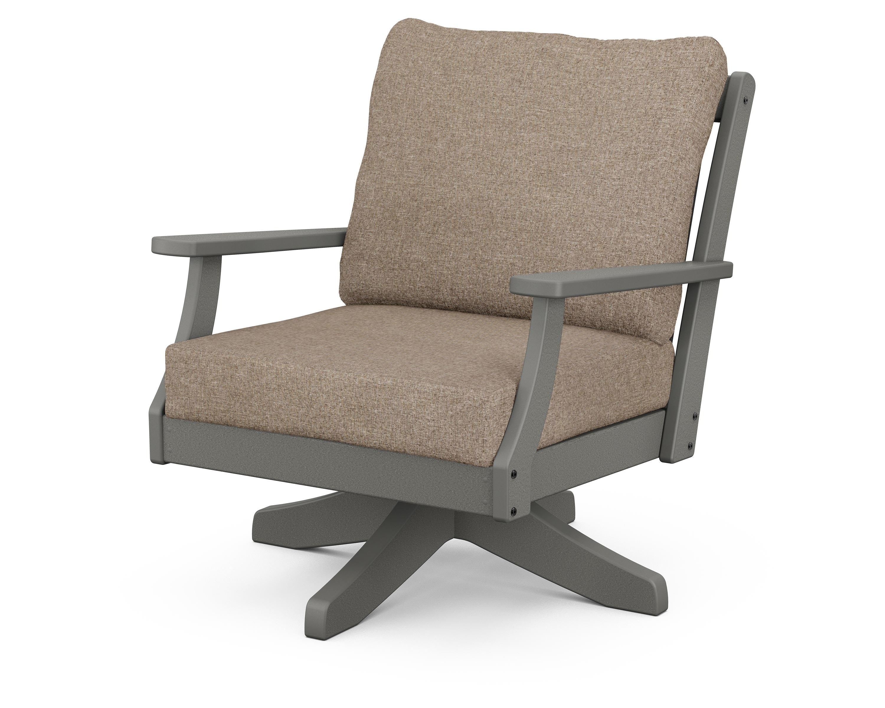 POLYWOOD® Braxton Deep Seating Swivel Chair in Slate Grey / Spiced Burlap