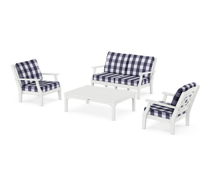 Martha Stewart by POLYWOOD® Chinoiserie 4-Piece Deep Seating Set with Loveseat in White / Buffalo Plaid Navy