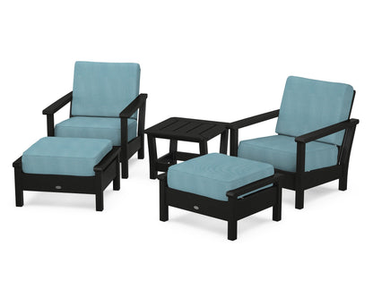 POLYWOOD® Harbour 5-Piece Deep Seating Chair Set in Black / Lattice Sky Blue