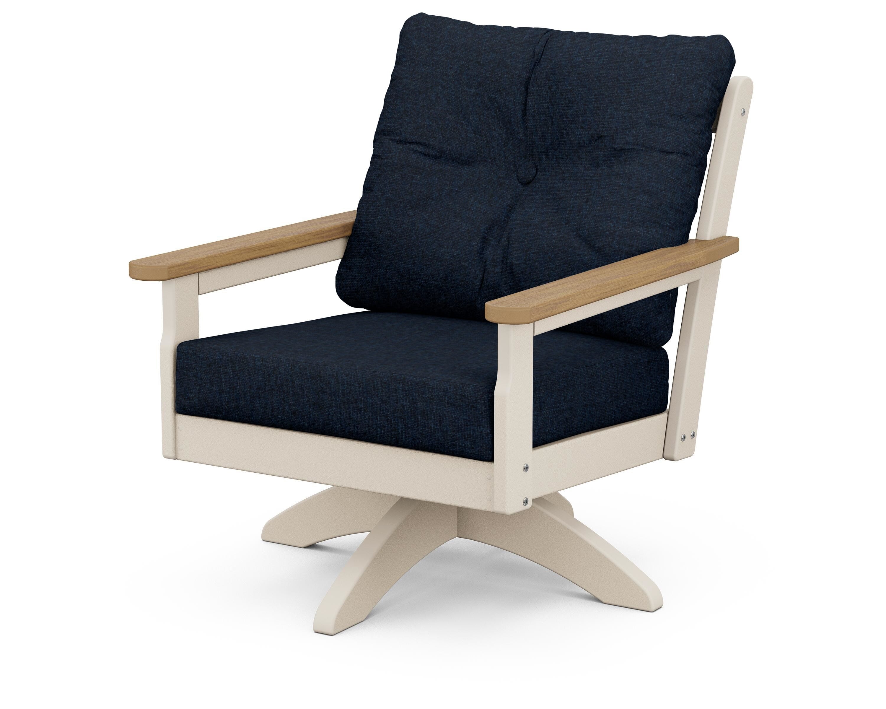 POLYWOOD® Vineyard Deep Seating Swivel Chair in Sand / Natural / Marine Indigo