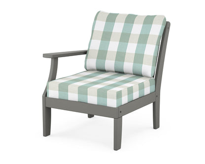 POLYWOOD® Braxton Modular Left Arm Chair in Slate Grey / Buffalo Plaid Glacier Spa