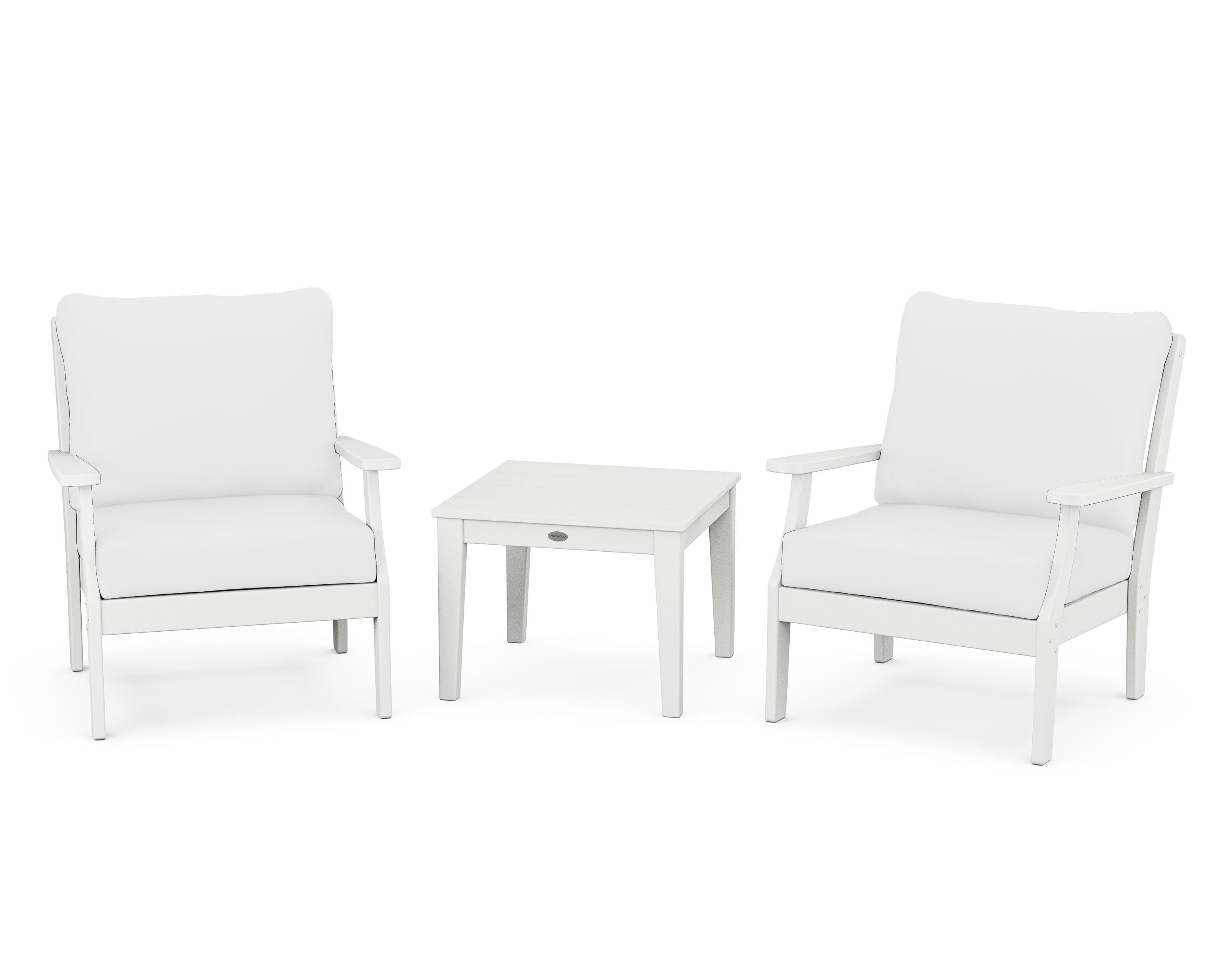 POLYWOOD® Braxton 3-Piece Deep Seating Set in White / Natural