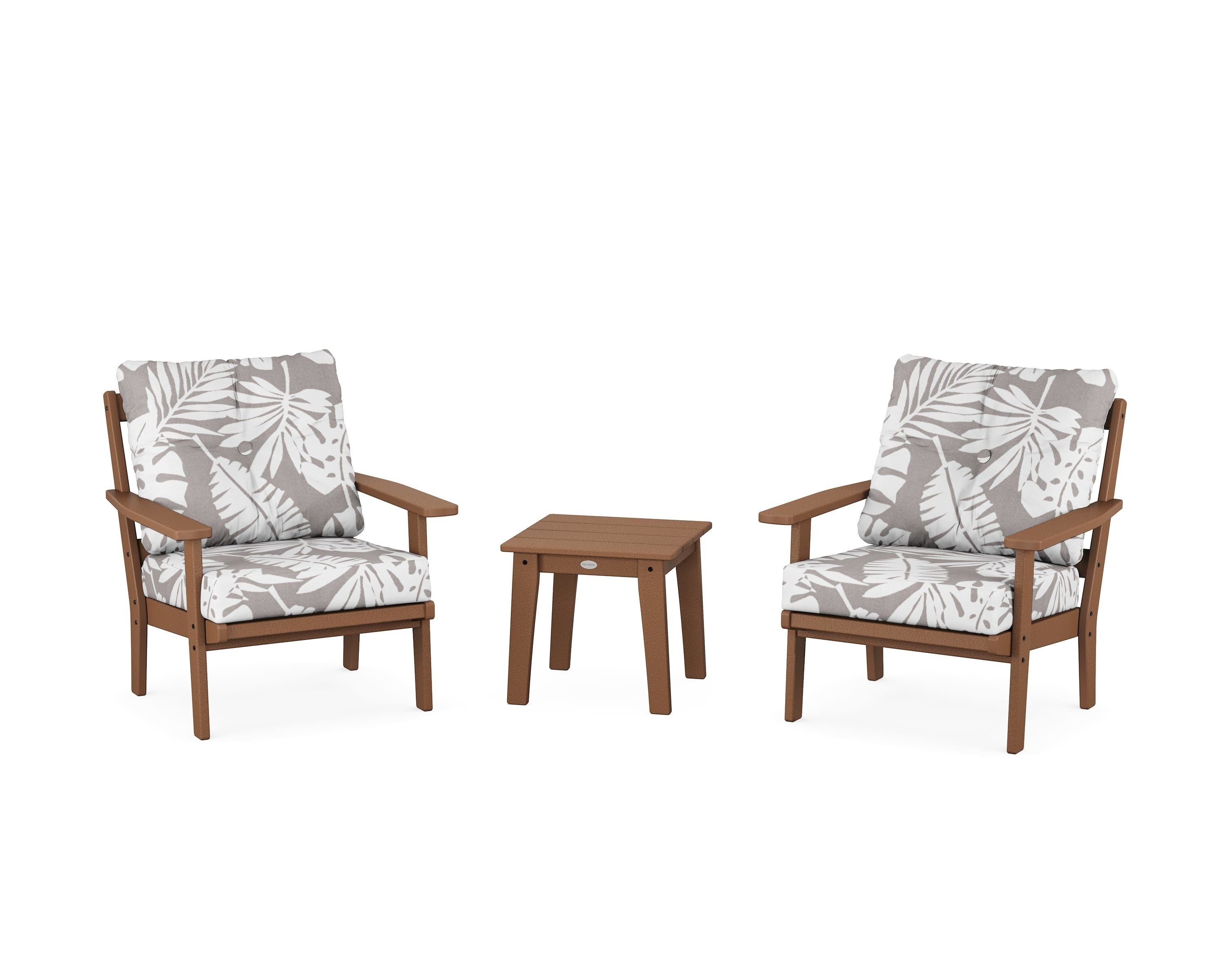 POLYWOOD® Oxford 3-Piece Deep Seating Set in Teak / Leaf Grey Mist