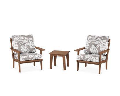 POLYWOOD® Oxford 3-Piece Deep Seating Set in Teak / Leaf Grey Mist