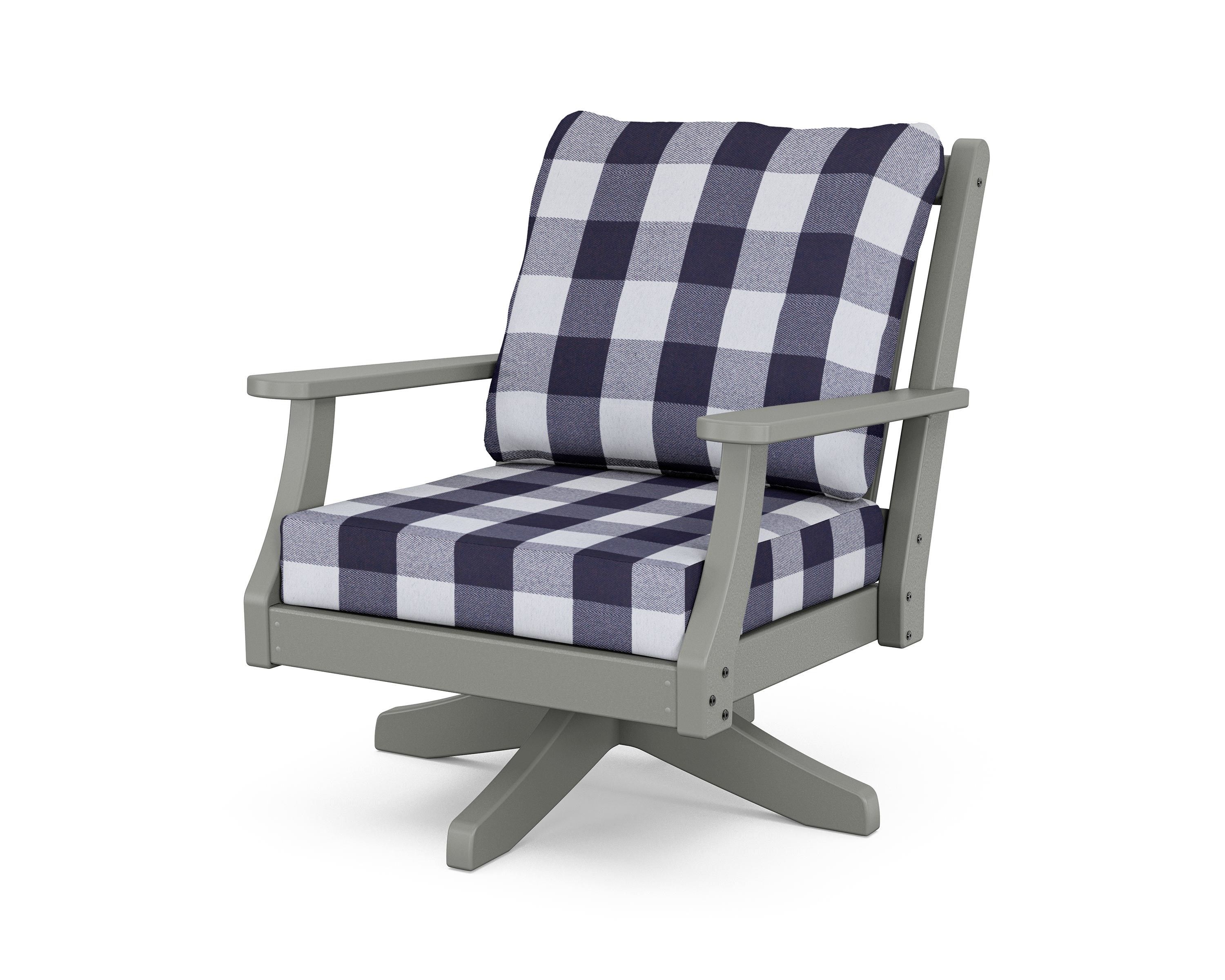 Country Living Wovendale Deep Seating Swivel Chair in Slate Grey / Buffalo Plaid Navy