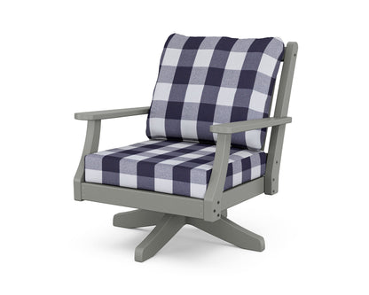 Country Living Wovendale Deep Seating Swivel Chair in Slate Grey / Buffalo Plaid Navy