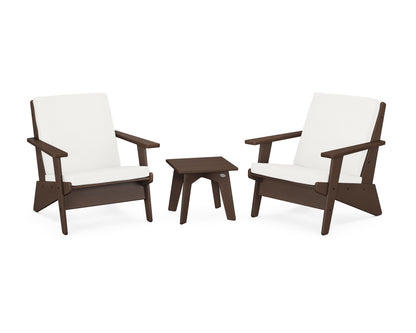 POLYWOOD® Riviera Modern Lounge 3-Piece Set in Mahogany / Natural Linen