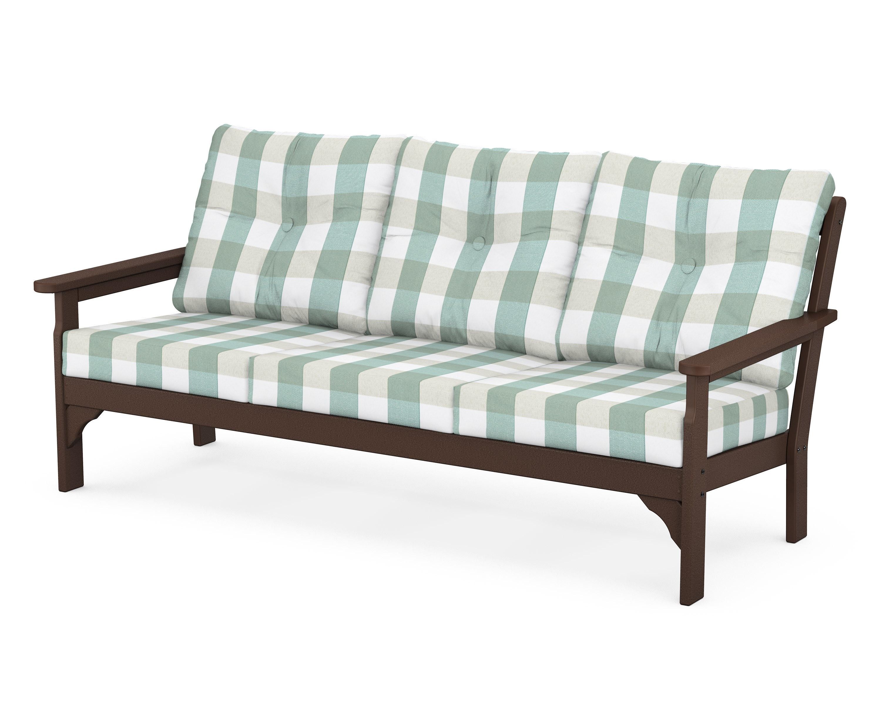 POLYWOOD® Vineyard Deep Seating Sofa in Mahogany / Buffalo Plaid Glacier Spa