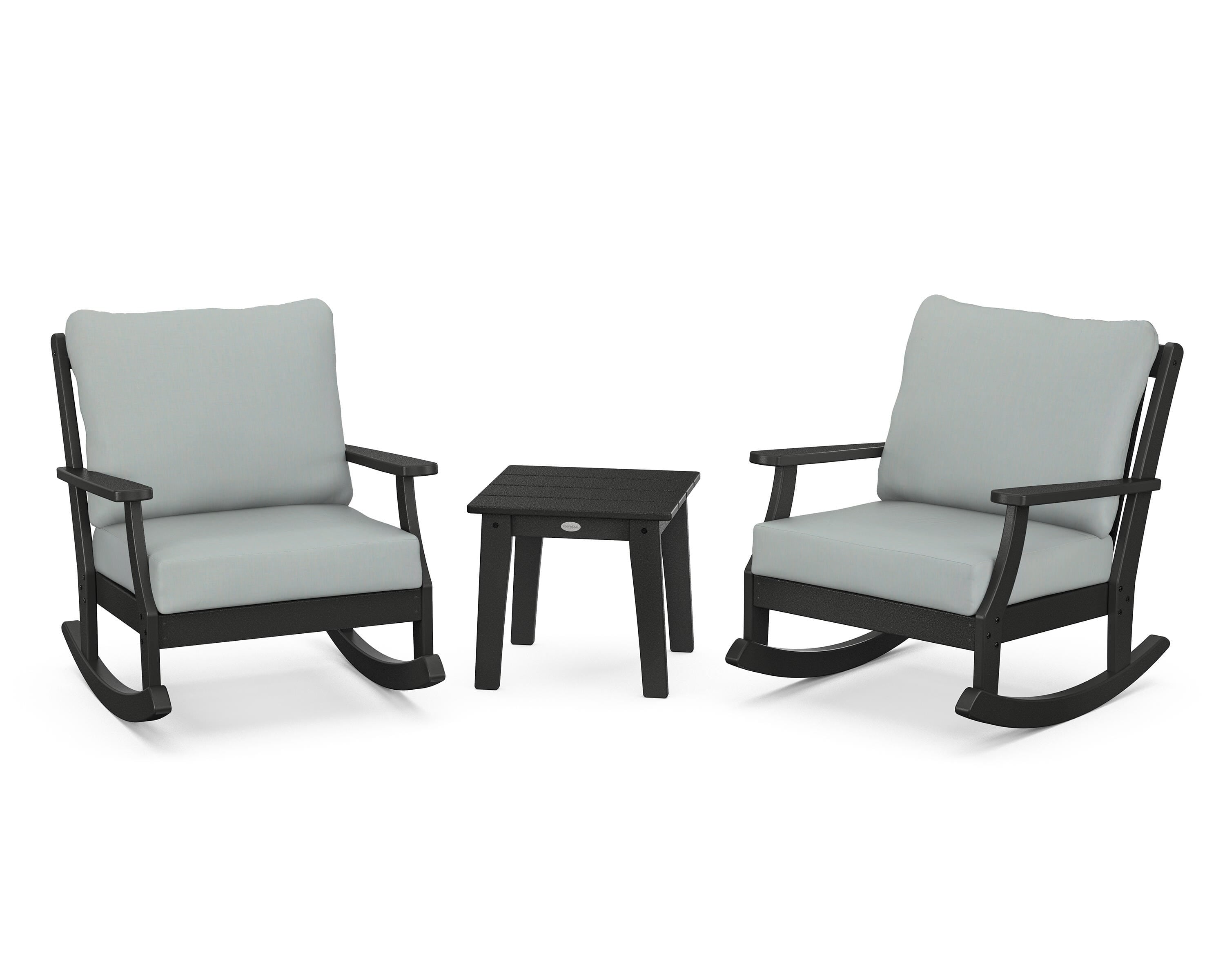 POLYWOOD® Braxton 3-Piece Deep Seating Rocker Set in Black / Spa