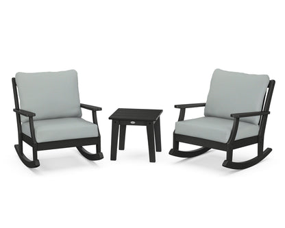 POLYWOOD® Braxton 3-Piece Deep Seating Rocker Set in Black / Spa
