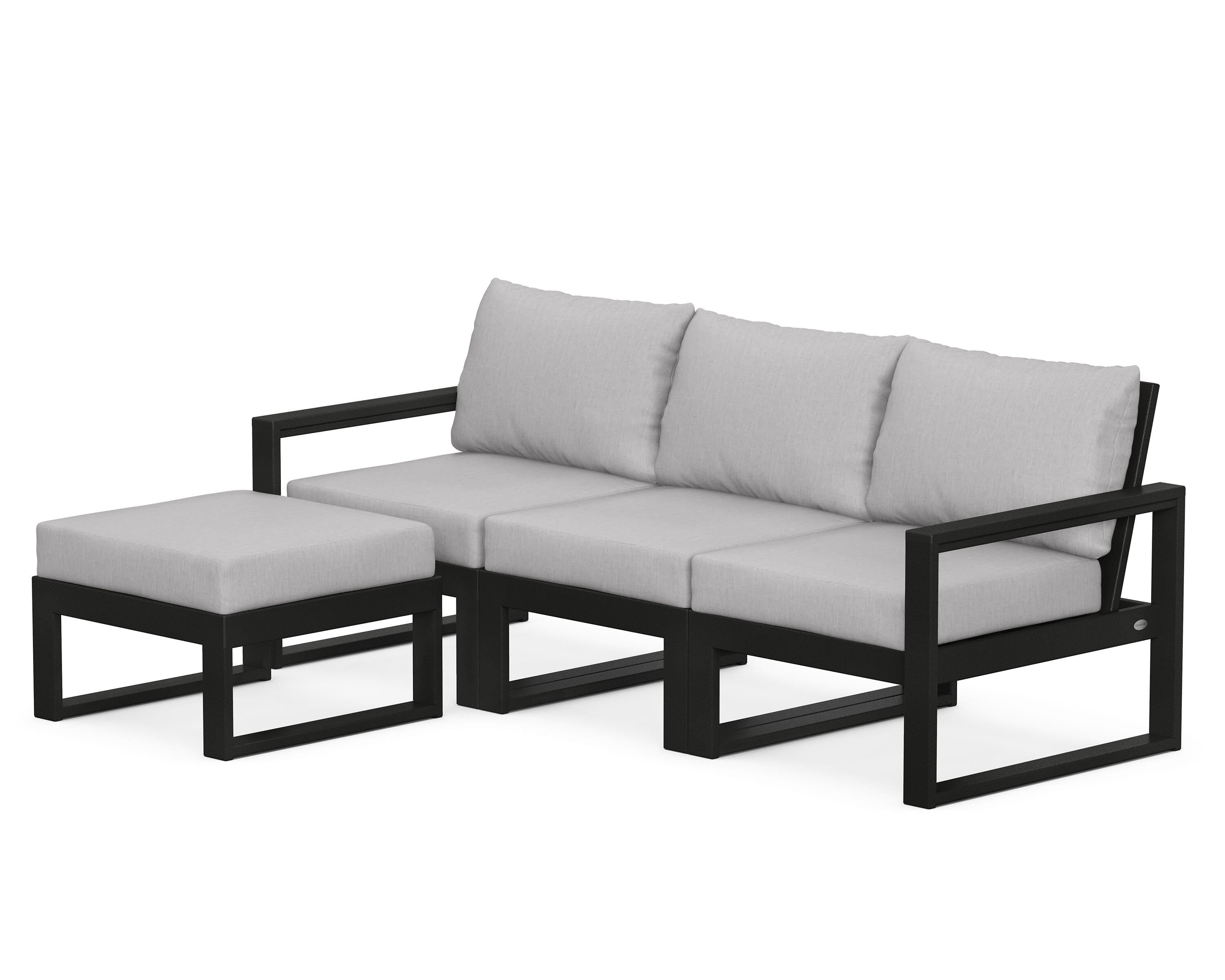 POLYWOOD® EDGE 4-Piece Modular Deep Seating Set with Ottoman in Black / Granite