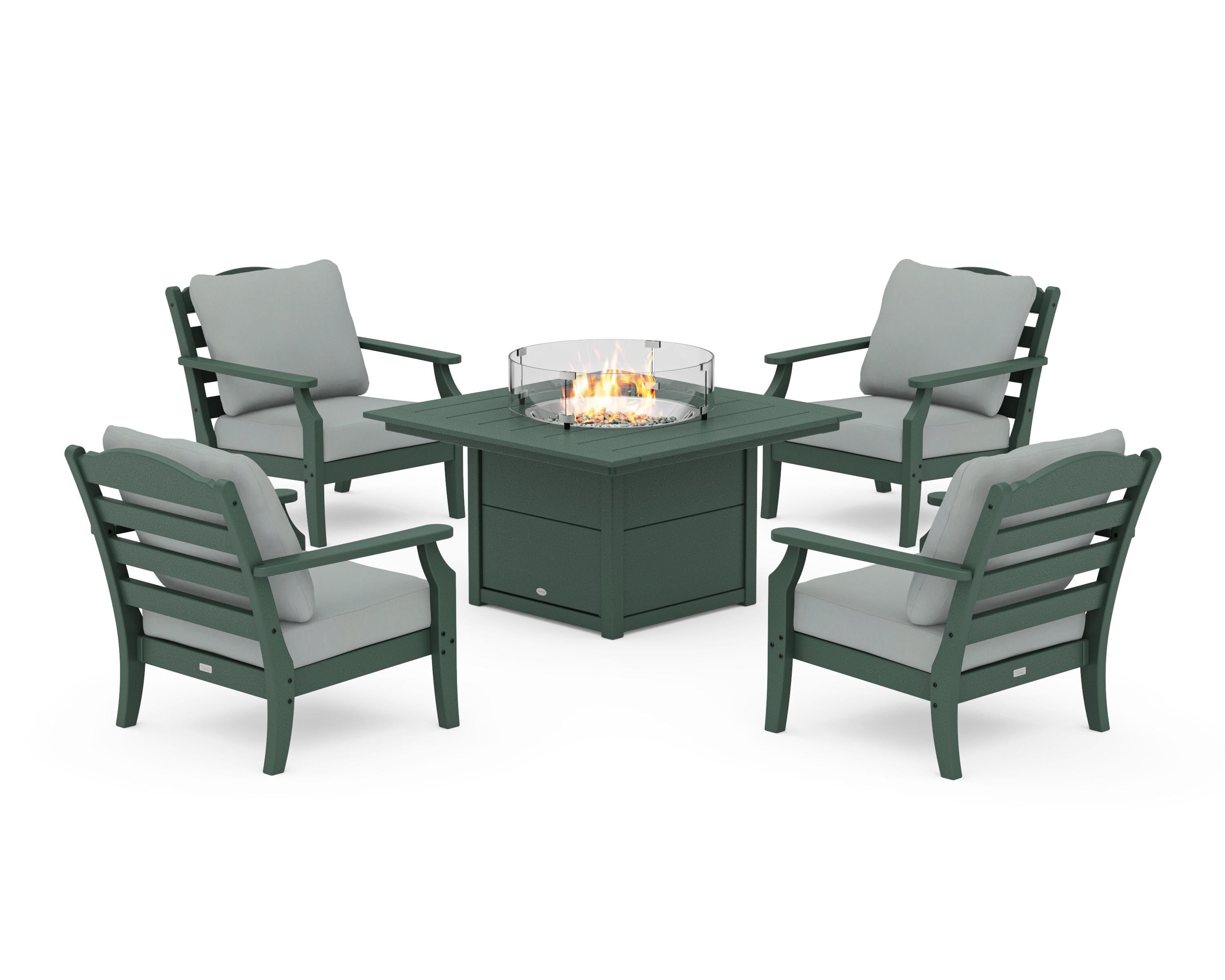 Draper James™ by  POLYWOOD® Savannah 5-Piece Deep Seating Set with Fire Pit Table in Green / Spa