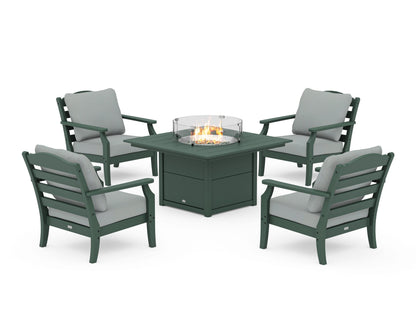 Draper James™ by  POLYWOOD® Savannah 5-Piece Deep Seating Set with Fire Pit Table in Green / Spa