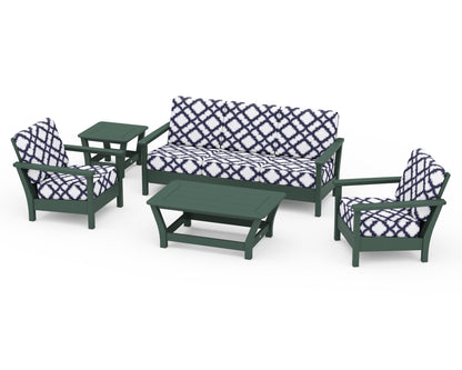 POLYWOOD® Harbour 5-Piece Deep Seating Set in Green / Trellis Navy