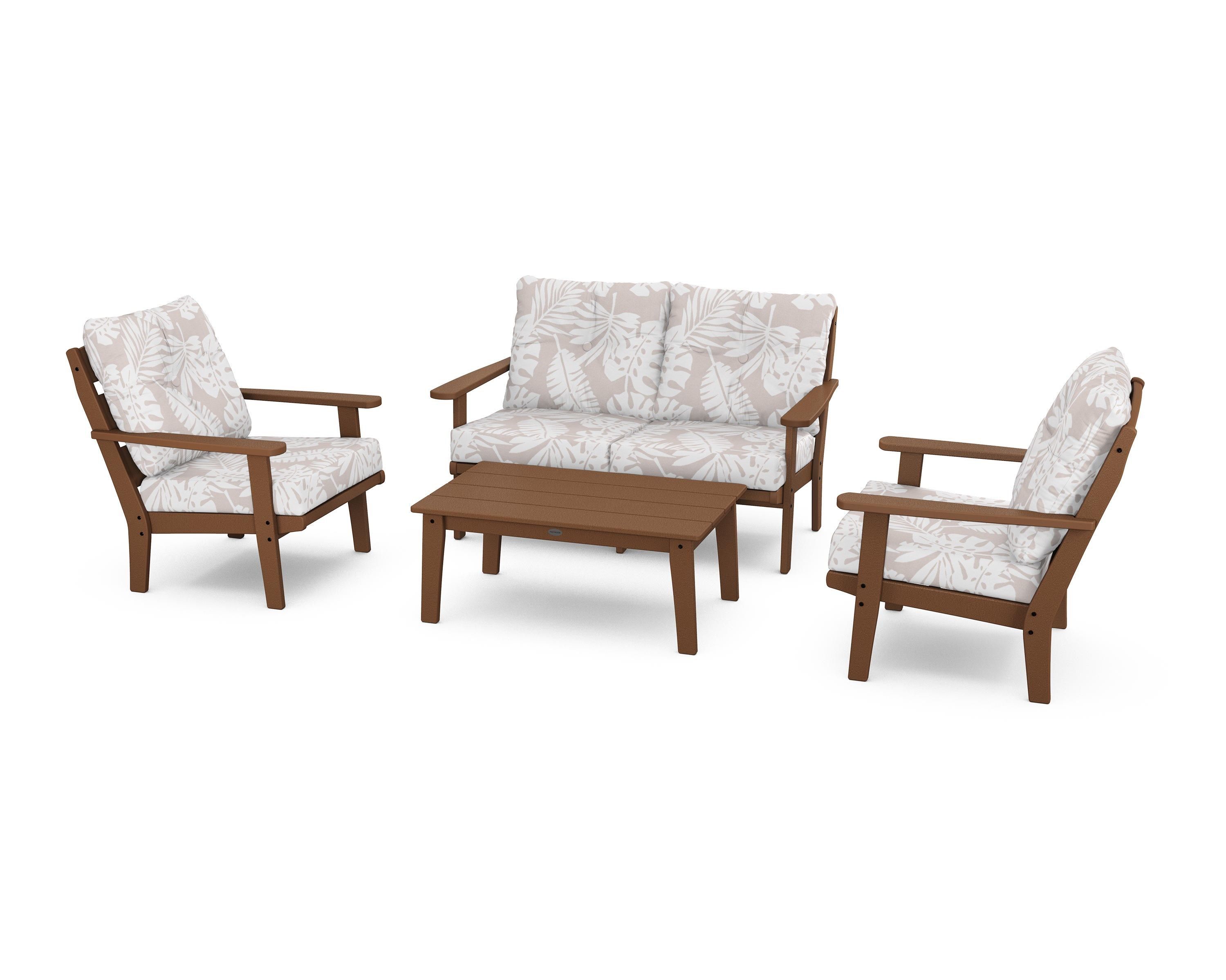 POLYWOOD® Lakeside 4-Piece Deep Seating Set in Teak / Leaf Dune Burlap