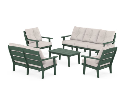 POLYWOOD® Lakeside 5-Piece Lounge Sofa Set in Green / Dune Burlap