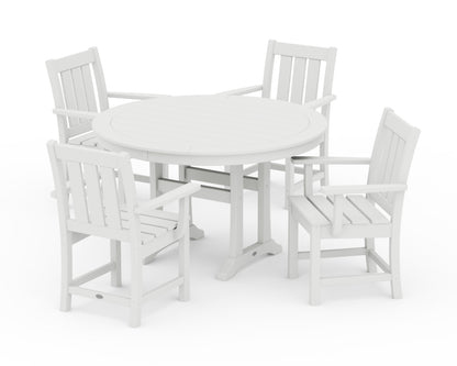 POLYWOOD® Oxford 5-Piece Round Dining Set with Trestle Legs in White
