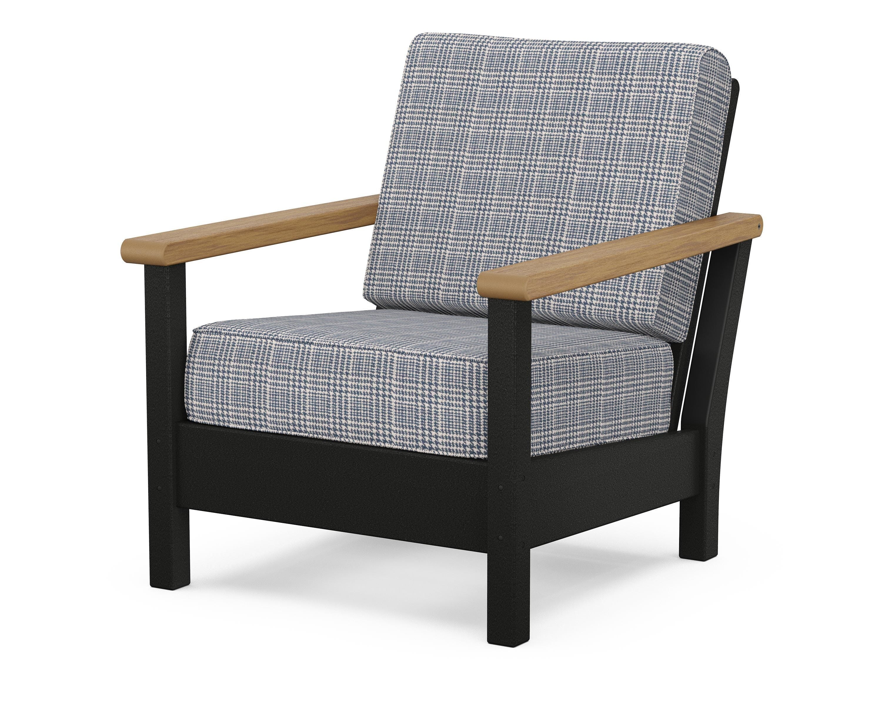 POLYWOOD® Harbour Deep Seating Chair in Black / Natural / Houndstooth Sky Blue
