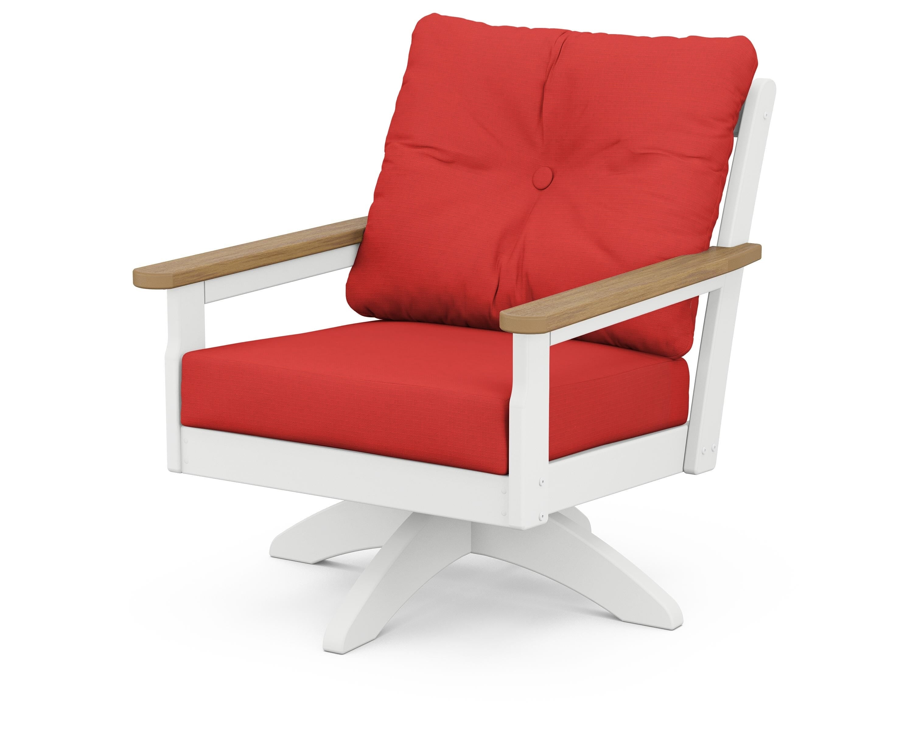 POLYWOOD® Vineyard Deep Seating Swivel Chair in White / Natural / Crimson Linen