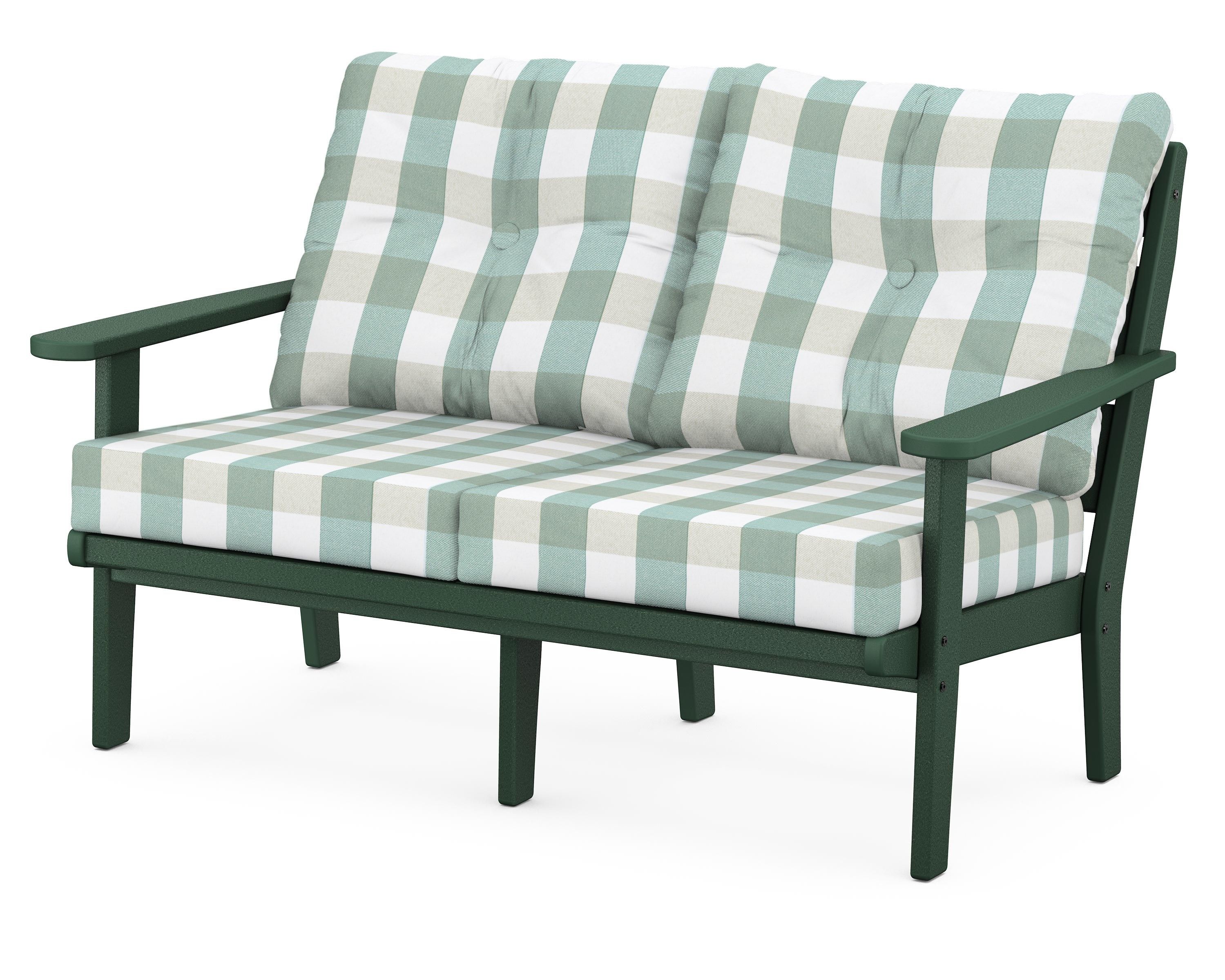 POLYWOOD® Lakeside Deep Seating Loveseat in Green / Buffalo Plaid Glacier Spa
