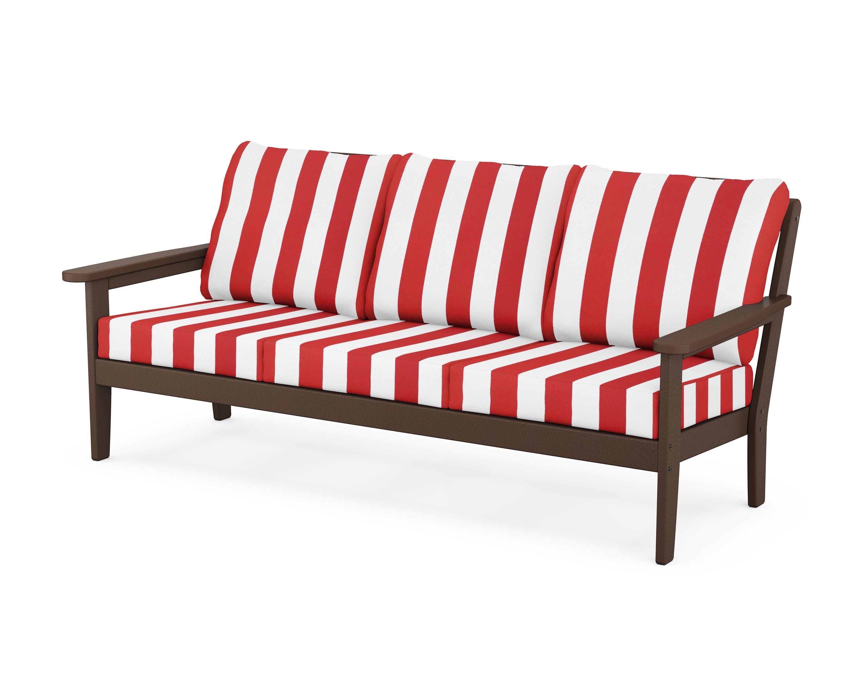 Country Living Cottage Deep Seating Sofa in Mahogany / Cabana Stripe Crimson