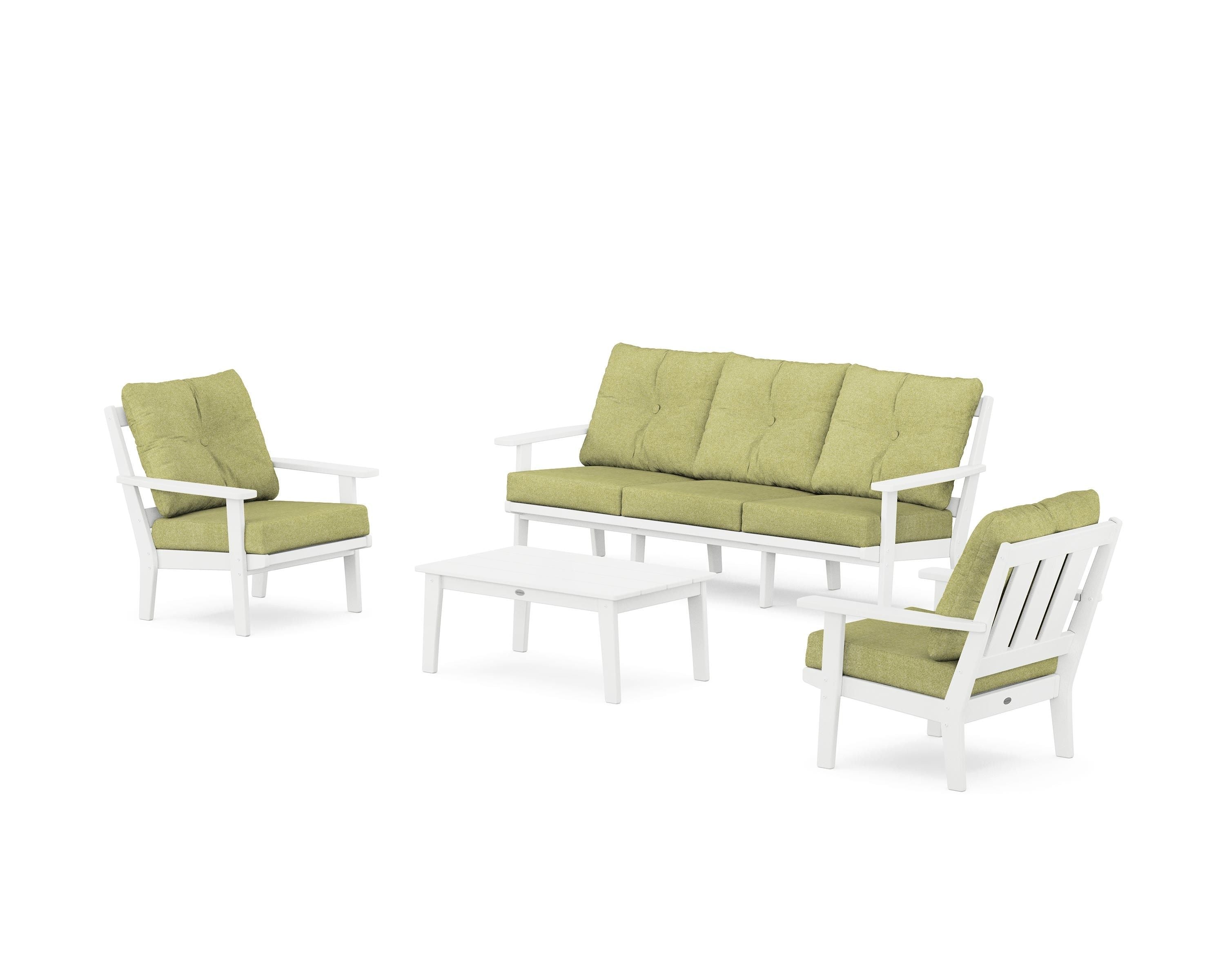 POLYWOOD® Oxford 4-Piece Deep Seating Set with Sofa in White / Chartreuse Boucle