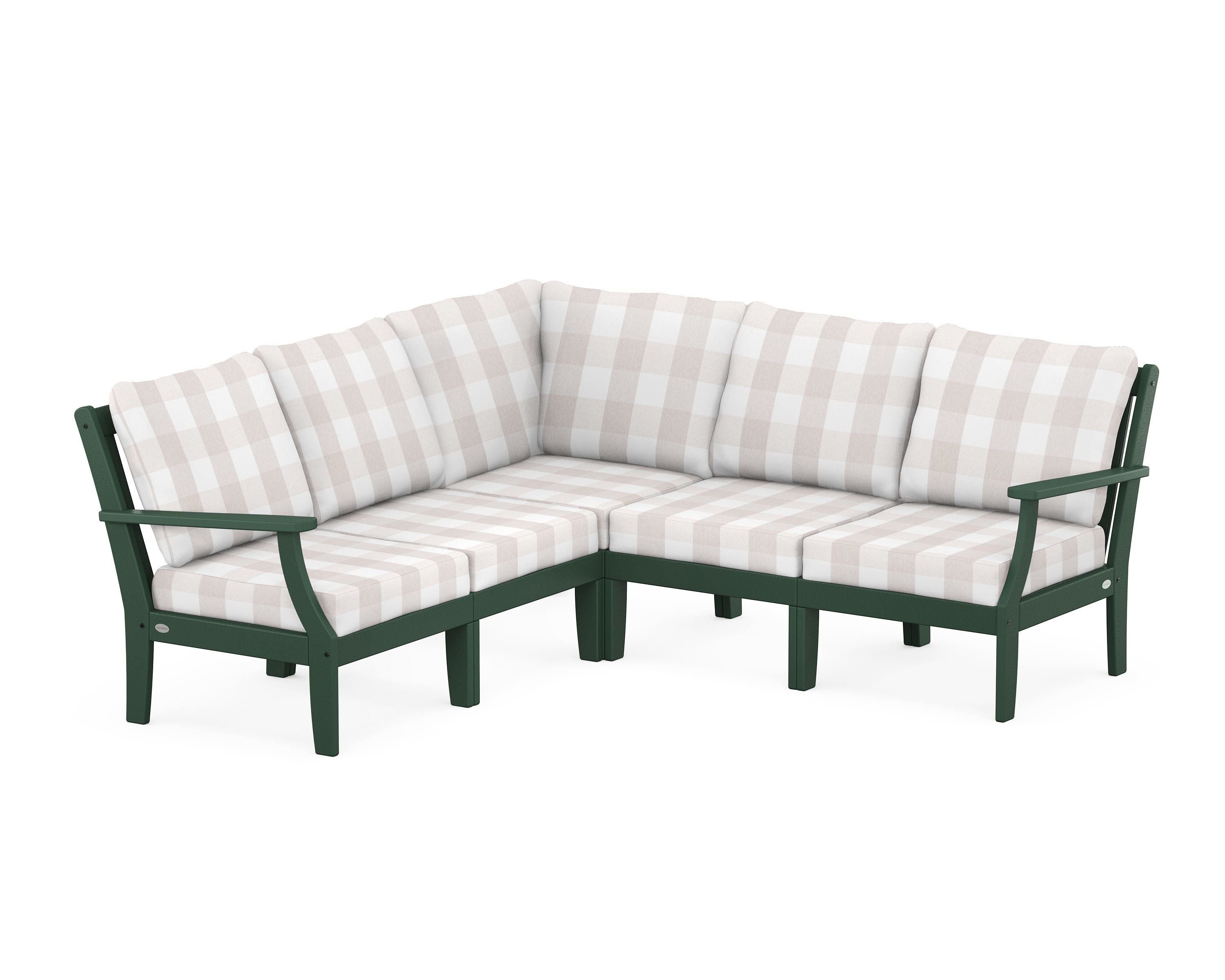 POLYWOOD® Braxton Modular 5-Piece Deep Seating Set in Green / Buffalo Plaid Dune Burlap