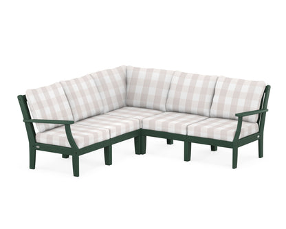 POLYWOOD® Braxton Modular 5-Piece Deep Seating Set in Green / Buffalo Plaid Dune Burlap