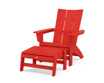 POLYWOOD® Modern Grand Adirondack Chair with Ottoman in Sunset Red