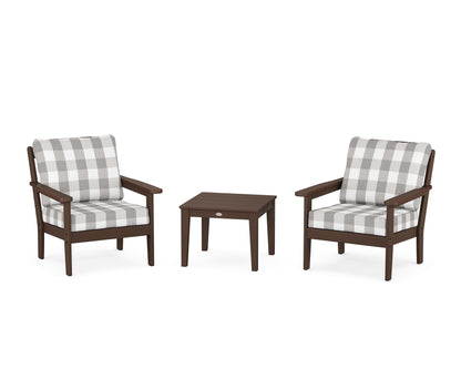 Country Living Cottage 3-Piece Deep Seating Set in Mahogany / Buffalo Plaid Grey Mist