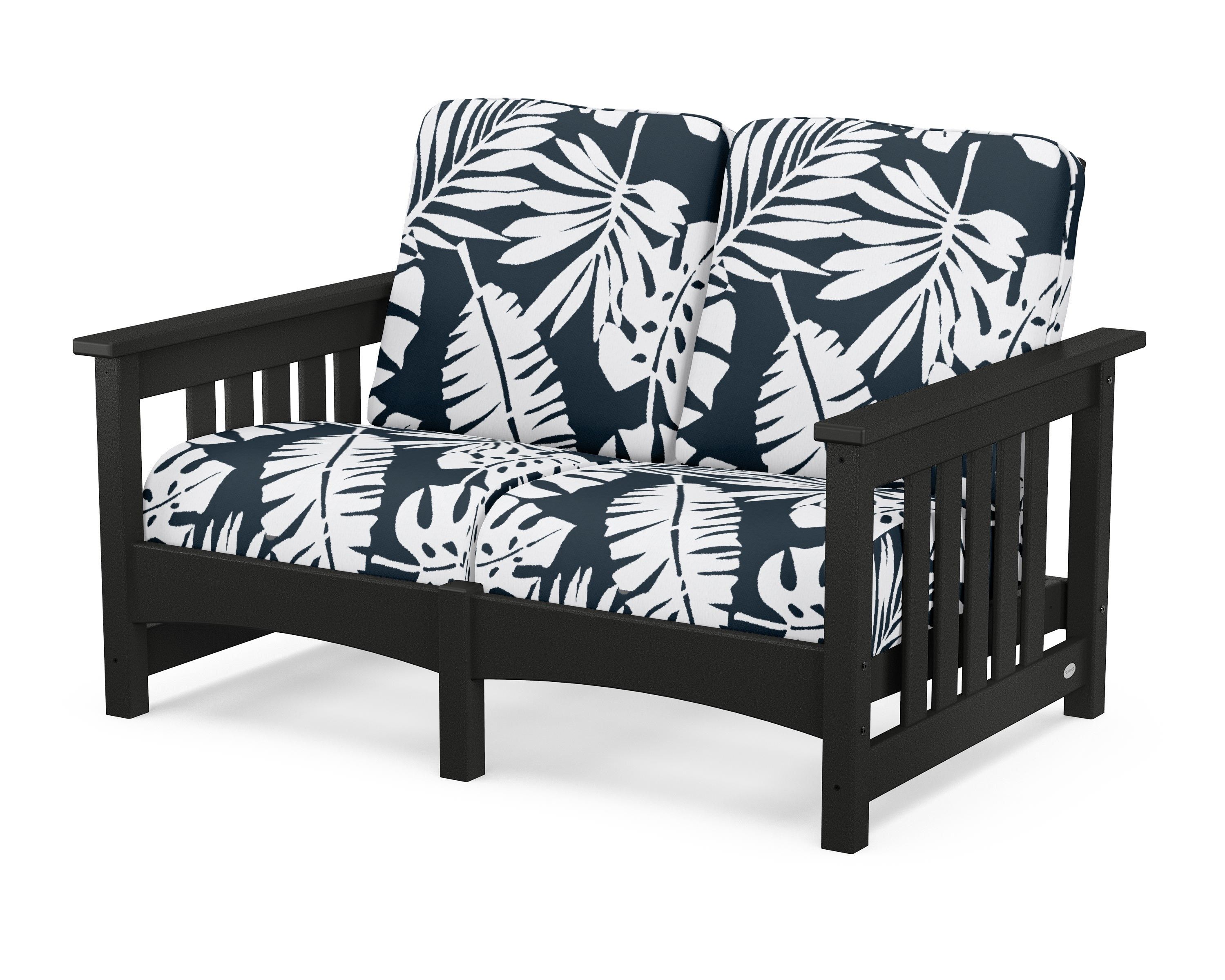 POLYWOOD® Club Mission Loveseat in Black / Leaf Marine Indigo