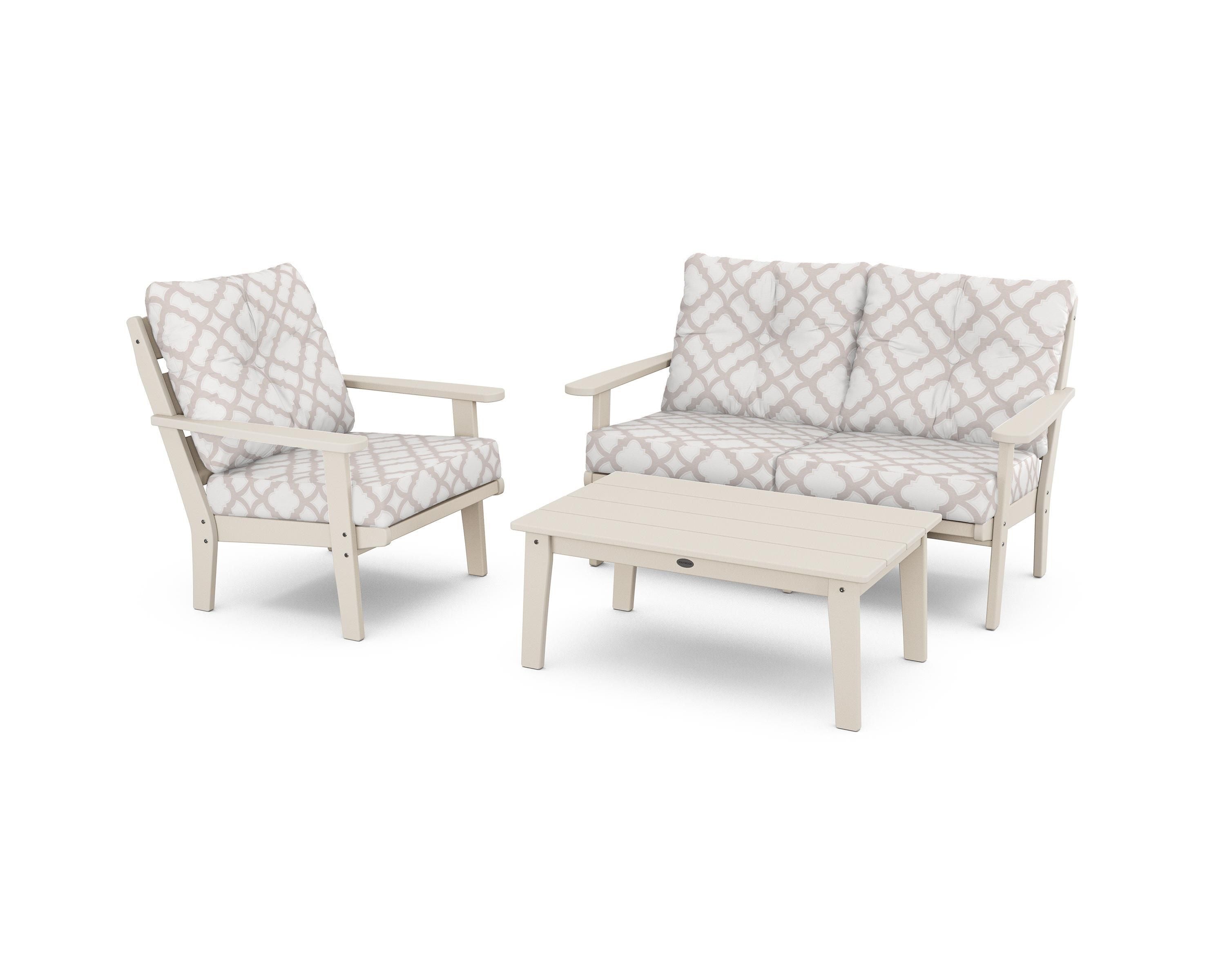 POLYWOOD® Lakeside 3-Piece Deep Seating Set in Sand / Trellis Dune Burlap