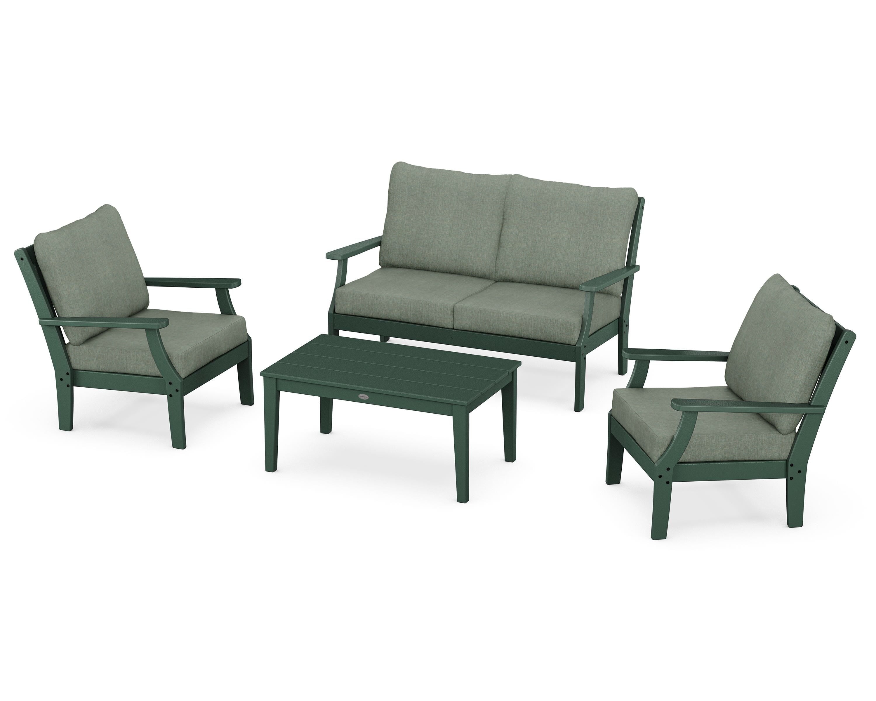 POLYWOOD® Braxton 4-Piece Deep Seating Chair Set in Green / Cast Sage
