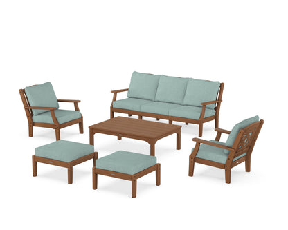 Martha Stewart by POLYWOOD® Chinoiserie 6-Piece Lounge Sofa Set in Teak / Glacier Spa