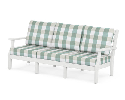 POLYWOOD® Chesapeake Deep Seating Sofa in White / Buffalo Plaid Glacier Spa