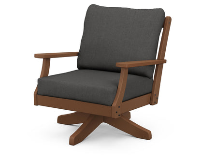 POLYWOOD® Braxton Deep Seating Swivel Chair in Teak / Spectrum Carbon