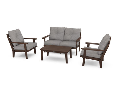 POLYWOOD® Lakeside 4-Piece Deep Seating Set in Mahogany / Grey Mist