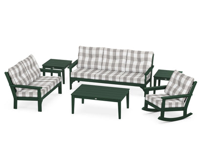 POLYWOOD® Vineyard 6-Piece Deep Seating Set in Green / Buffalo Plaid Grey Mist