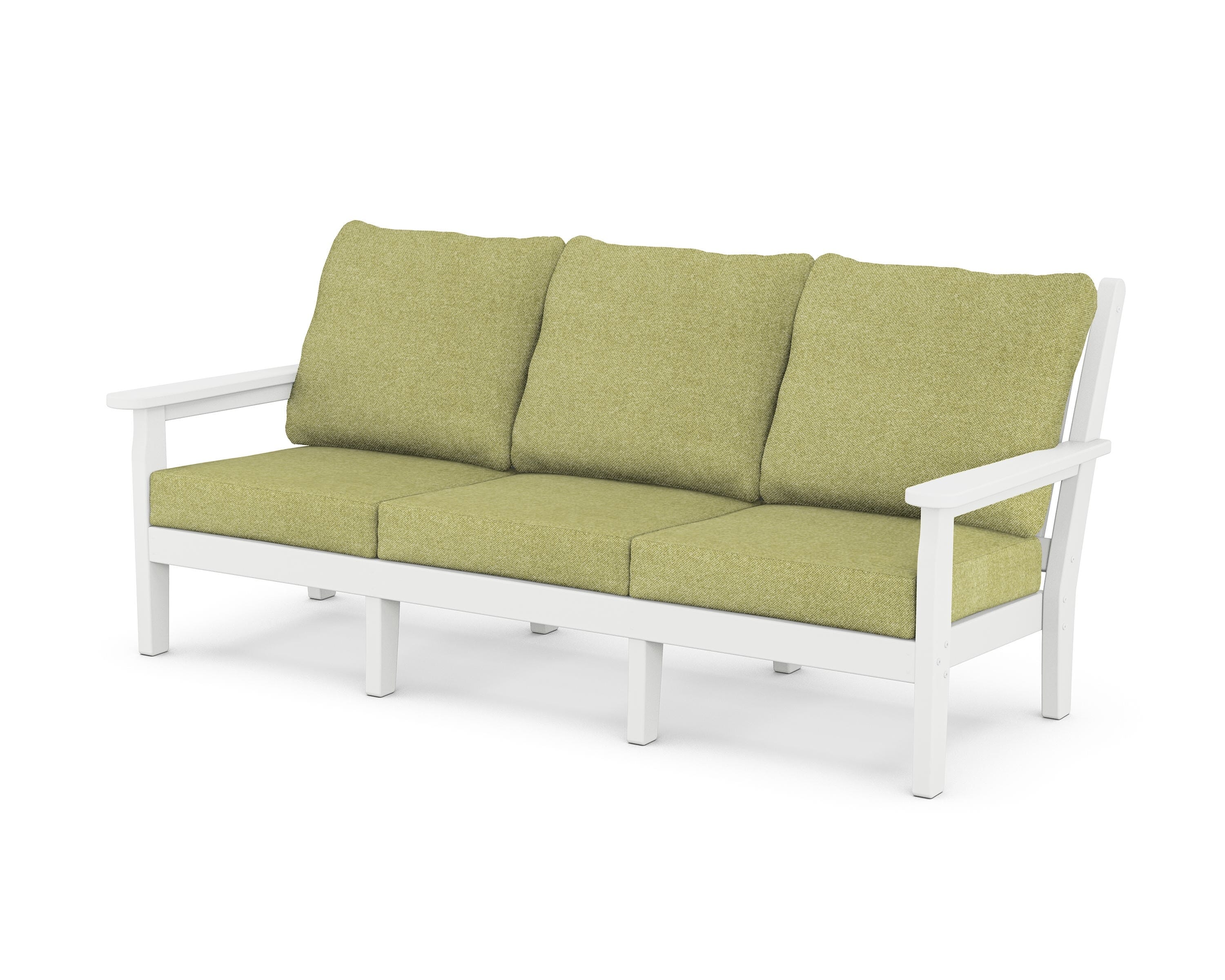 POLYWOOD® Chippendale Deep Seating Sofa in White / Chartreuse Boucle