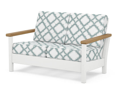 POLYWOOD® Harbour Deep Seating Loveseat in White / Natural / Trellis Glacier Spa