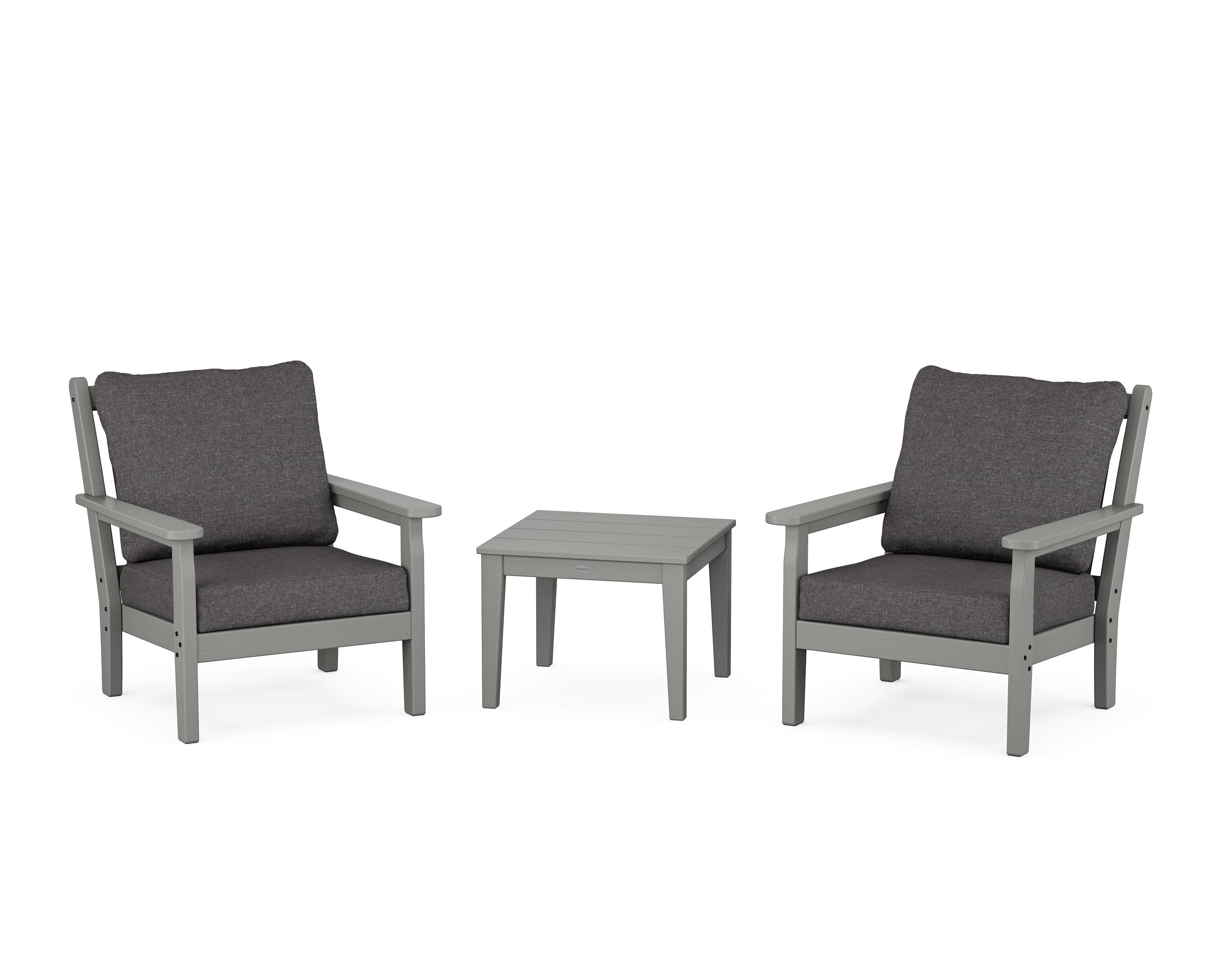 POLYWOOD® Chippendale 3-Piece Deep Seating Set in Slate Grey / Ash Charcoal