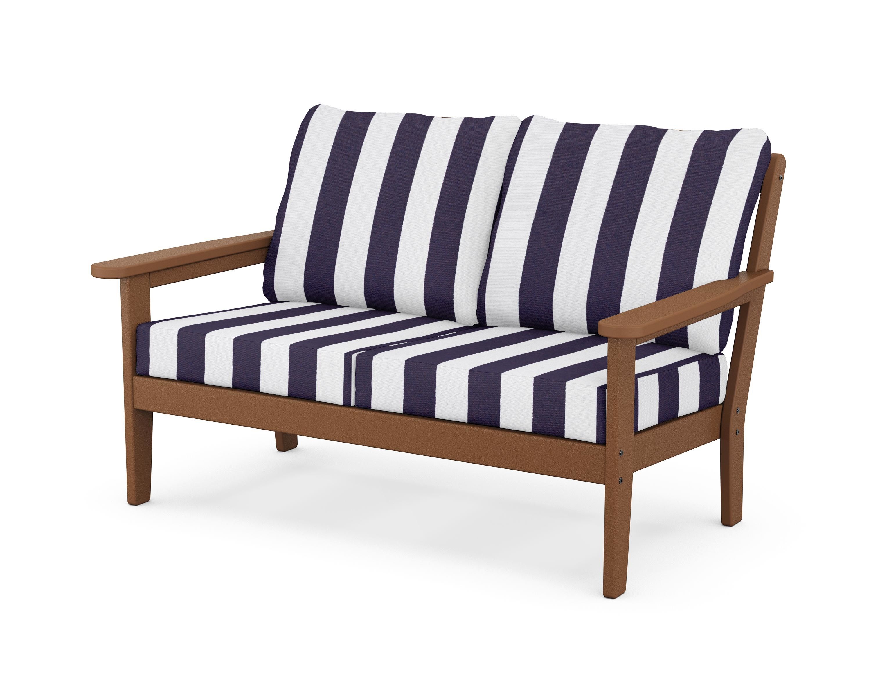 Country Living Cottage Deep Seating Loveseat in Teak / Cabana Stripe Navy